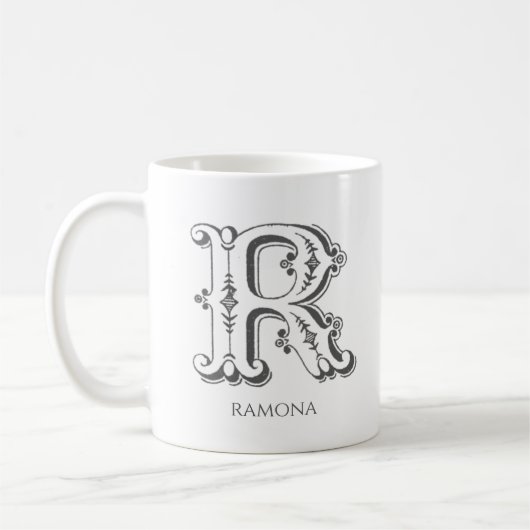 Letter R Monogram Moderne naam Koffiemok (Links)