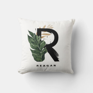 Letter R Monogram Palm laat tropisch Kussen