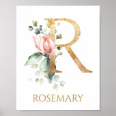 Letter R Monogram Roze Peach roos Nursery Poster (Voorkant)