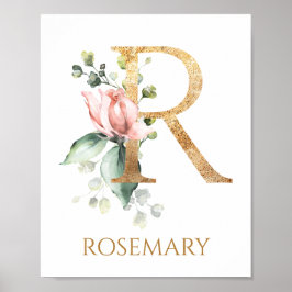 Letter R Monogram Roze Peach roos Nursery Poster