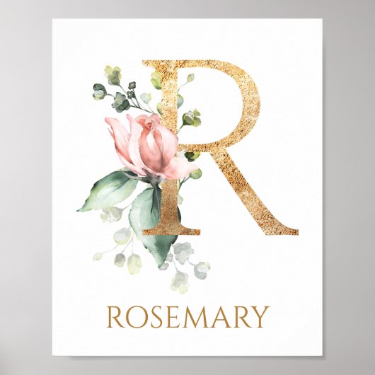 Letter R Monogram Roze Peach roos Nursery Poster (Voorkant)