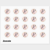 Letter R Monogram Roze Roze Waterverf Goud Chic Ronde Sticker (Vel)