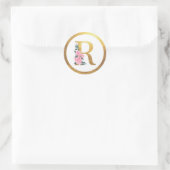 Letter R Monogram Roze Rozen Bloemen & Elegant Gou Ronde Sticker (Tas)