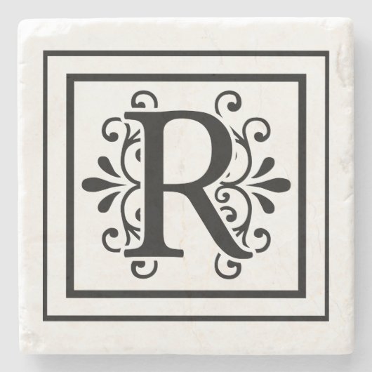 Letter R Monogram Stone Onderzetters (Voorkant)