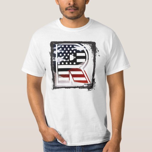 Letter R Monogram USA vlag T-shirt (Voorkant)