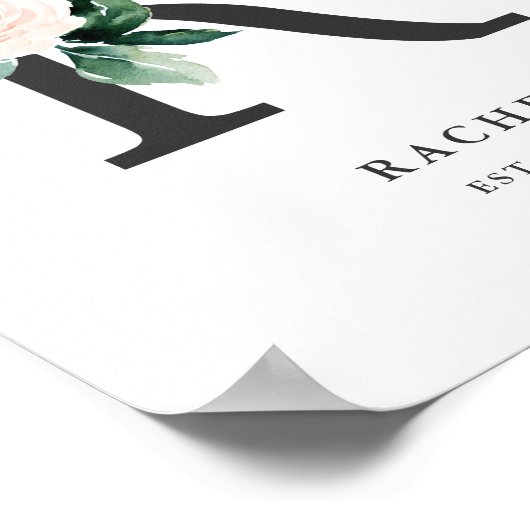 Letter R Monogram Waterverf Perzikflessen urserij Poster (Hoek)