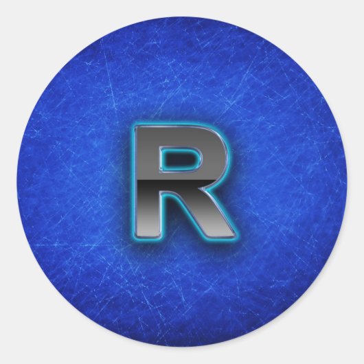 Letter R - neon blauwe editie Ronde Sticker (Voorkant)