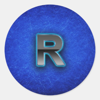 Letter R - neon blauwe editie Ronde Sticker