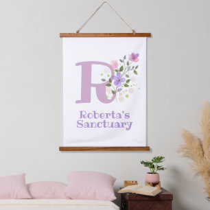 Letter R plus Voornaam met een bloemendesign Hangend Wandkleed