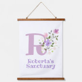 Letter R plus voornaam met een Floral Design Hangend Wandkleed (Voorkant)