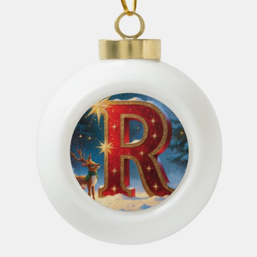 Letter R Reindeer Personalized Monogram Holiday Keramische Bal Ornament (Voorkant)