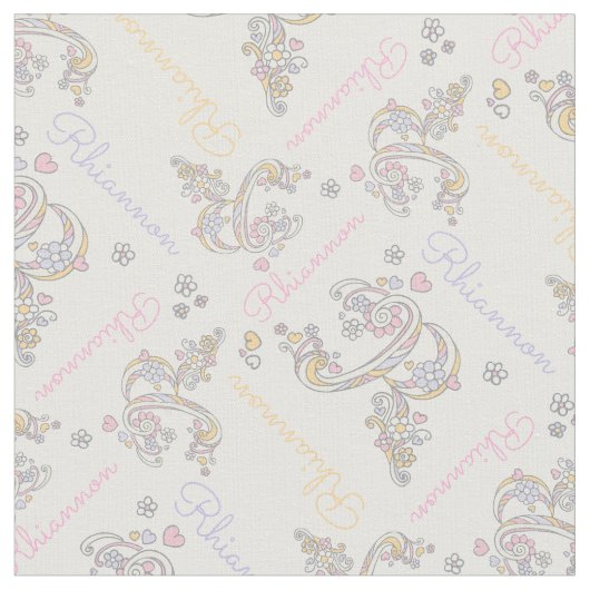 Letter R Rhiannon aangepaste naam pastel stof (Close Up)