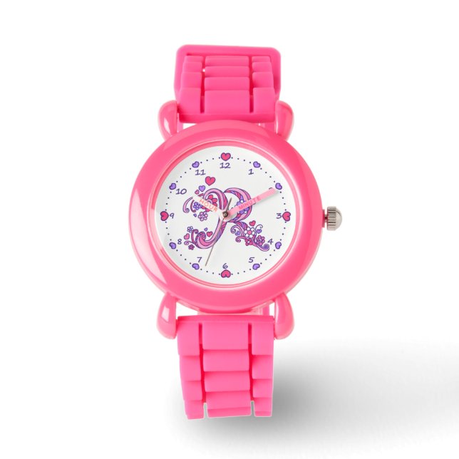 Letter R roze monogram gepersonaliseerde meisjes h Horloge (Voorkant)