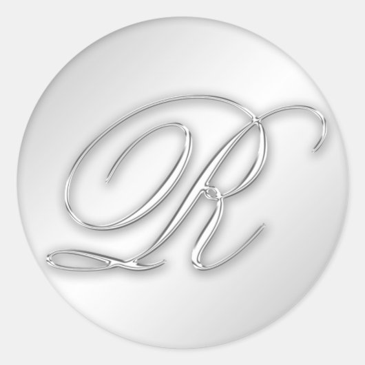 Letter R script initiaal faux zilver monogram guns Ronde Sticker (Voorkant)