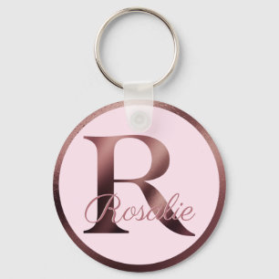 Letter R Stijlvol Roze Metallic Roos Gold Monogram Sleutelhanger