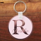Letter R Stijlvol Roze Metallic Roos Gold Monogram Sleutelhanger (Voorkant)