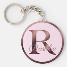 Letter R Stijlvol Roze Metallic Roos Gold Monogram Sleutelhanger