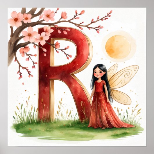 Letter R Sunrise Fairy Poster Golden Sun Alphabet (Voorkant)