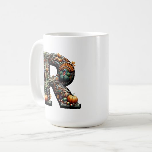Letter R Thanksgiving style turkey  Koffiemok (Voorkant links)