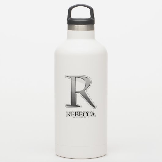 Letter R Two-Tone Silver Grey en Name Sticker (Waterfles)