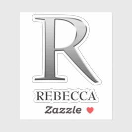 Letter R Two-Tone Silver Grey en Name Sticker
