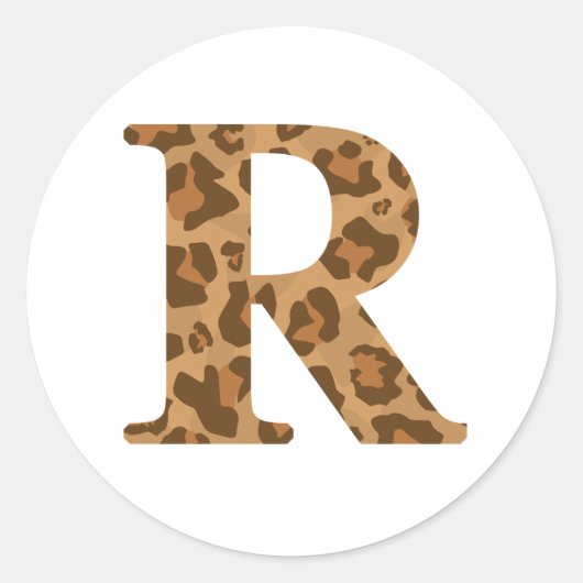 Letter R Voornaam Monogram Initiaal Luipaard Afdru Ronde Sticker (Voorkant)