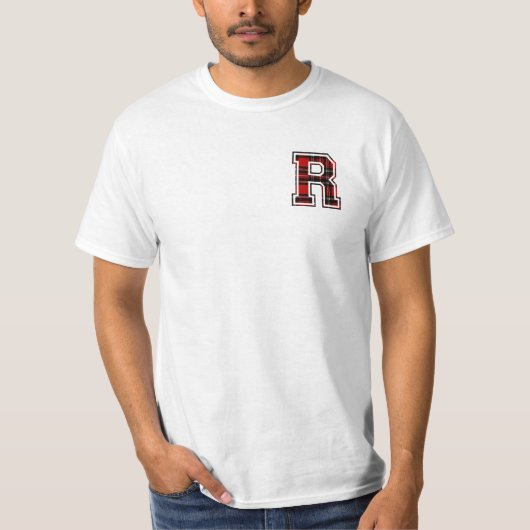 Letter R Voornaam Monogram Initiaal Tartan Afdrukk T-shirt (Voorkant)