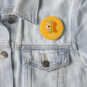 Letter R Zonnebloem Bloemige Monogram met Naam Ronde Button 5,7 Cm (In situ)