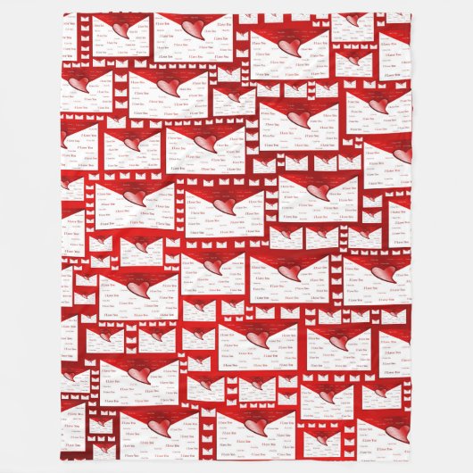 letter, rood, wit, hart, geschenk, liefde, i + lie fleece deken (Voorkant)