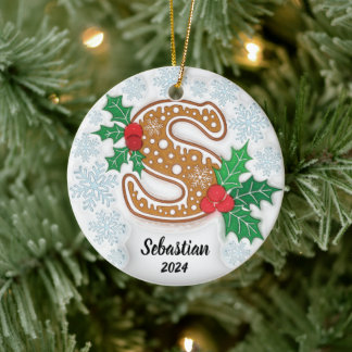 Letter S Aangepaste naam Monogram Kerstmis Keramisch Ornament