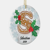 Letter S Aangepaste naam Monogram Kerstmis Keramisch Ornament (Rechts)
