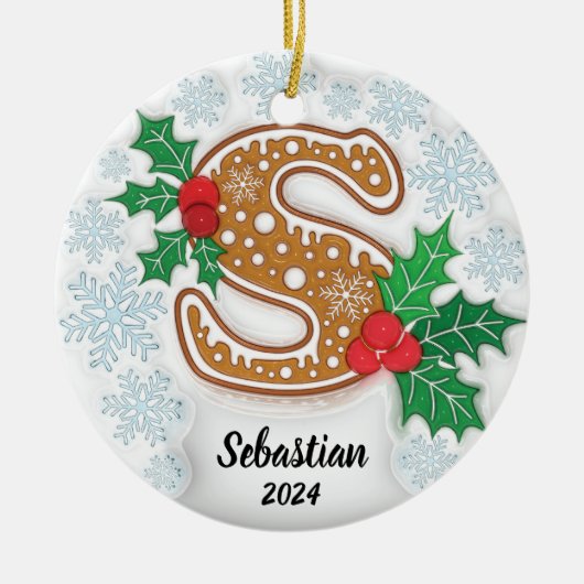 Letter S Aangepaste naam Monogram Kerstmis Keramisch Ornament (Voorkant)