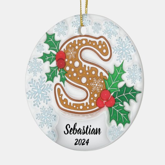 Letter S Aangepaste naam Monogram Kerstmis Keramisch Ornament (Links)