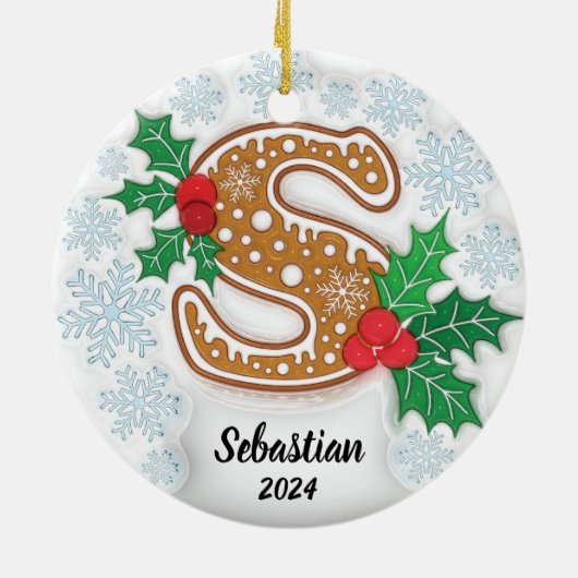 Letter S Aangepaste naam Monogram Kerstmis Keramisch Ornament (Achterkant)