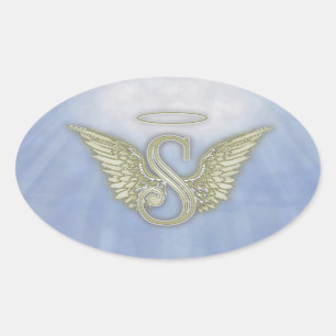 Letter S Angel Monogram Ovale Sticker