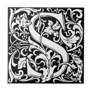 Letter S art nouveau black and white Tegel Tegeltje