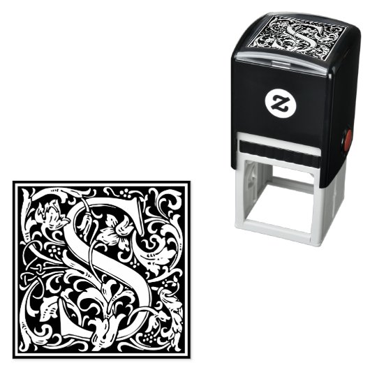 Letter S art nouveau black and white Tegel Zelfinktende Stempel (In situ)
