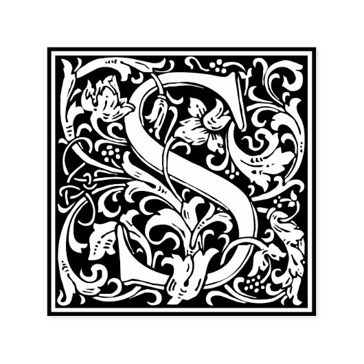 Letter S art nouveau black and white Tegel Zelfinktende Stempel (Design)