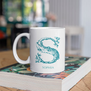 Letter S Blauwgroen Monogram Modern Naam Koffiemok