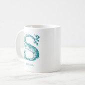 Letter S Blauwgroen Monogram Modern Naam Koffiemok (Voorkant links)