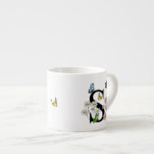 Letter S Bloem Vlinder Monogram Initiaal   Espresso Kop (Voorkant rechts)