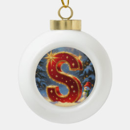 Letter S Christmas Snowman Personalized Initial Keramische Bal Ornament