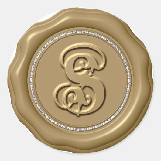 *~* Letter S Diamond Circle GOLD Wax Seal Stickers (Voorkant)