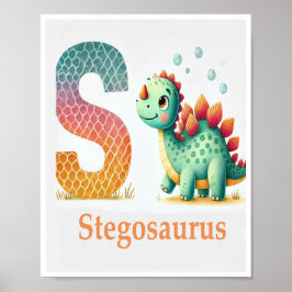 Letter S, Dinosaur Alphabet Waterverf Poster
