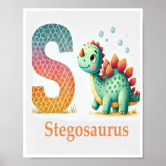 Letter S, Dinosaur Alphabet Waterverf Poster (Voorkant)