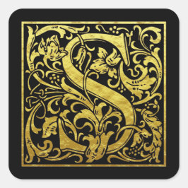 Letter S Eerste Letter Faux Goud Zwart Vierkante Sticker