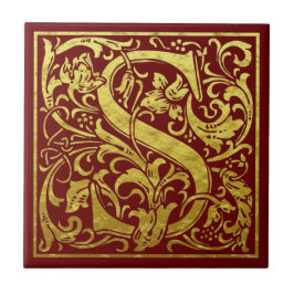 Letter S First Letter Faux Gold Red Tegeltje