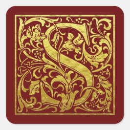 Letter S First Letter Faux Gold Red Vierkante Sticker