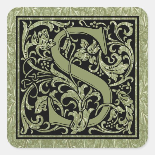Letter S First Letter Monogram Vierkante Sticker (Voorkant)