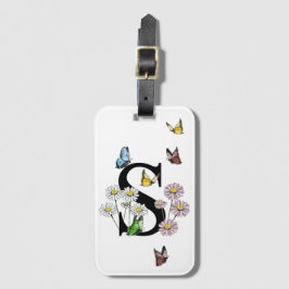 Letter S Floral Butterfly Monogram Initiaal Bagagelabel